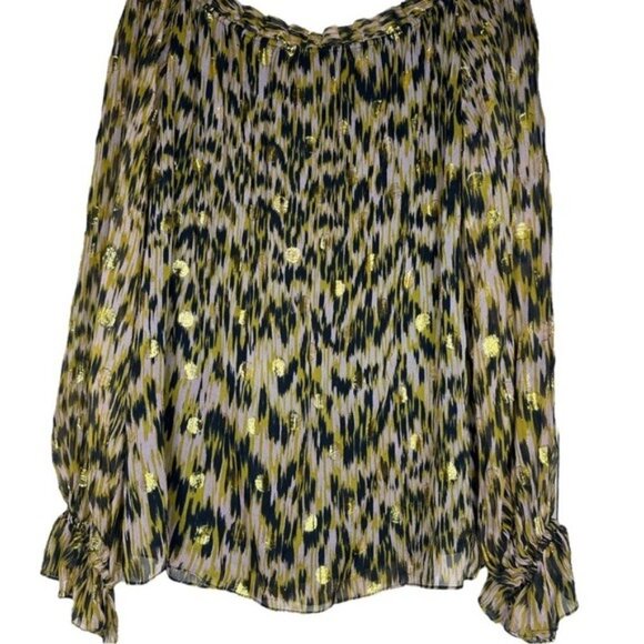 Milly of New York Printed Golden Polkadot Long Sleeve Blouse - Picture 6 of 10